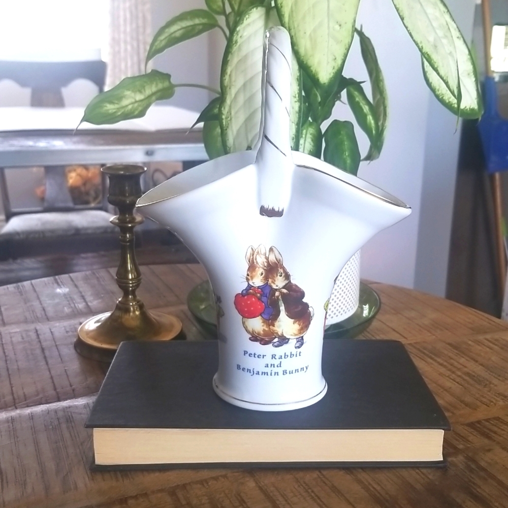 Vintage Beatrix Potter Peter Rabbit & Benjamin Bunny Porcelain Basket De…